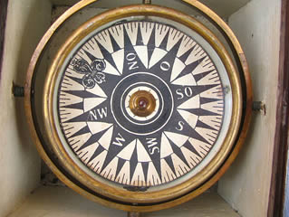 Close up view of dial with German cardinal points